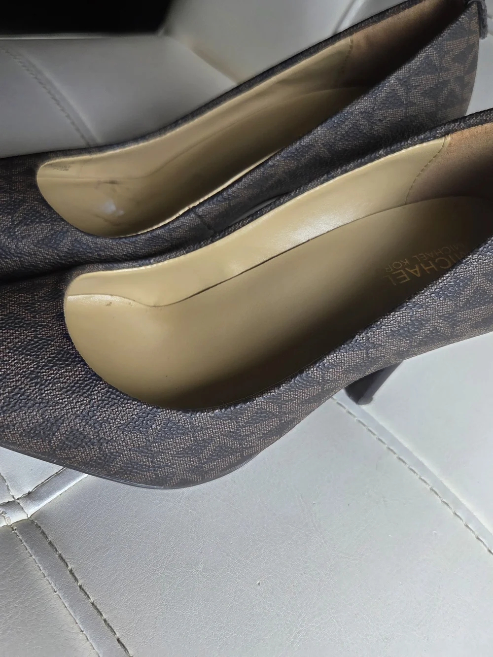 Michael Kors Brown Monogram Pointed-Toe Pumps